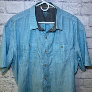 Kuhl Mens Karib Stripe Shirt XXL Short Sleeve Button Up Blue Hiking Outdoor